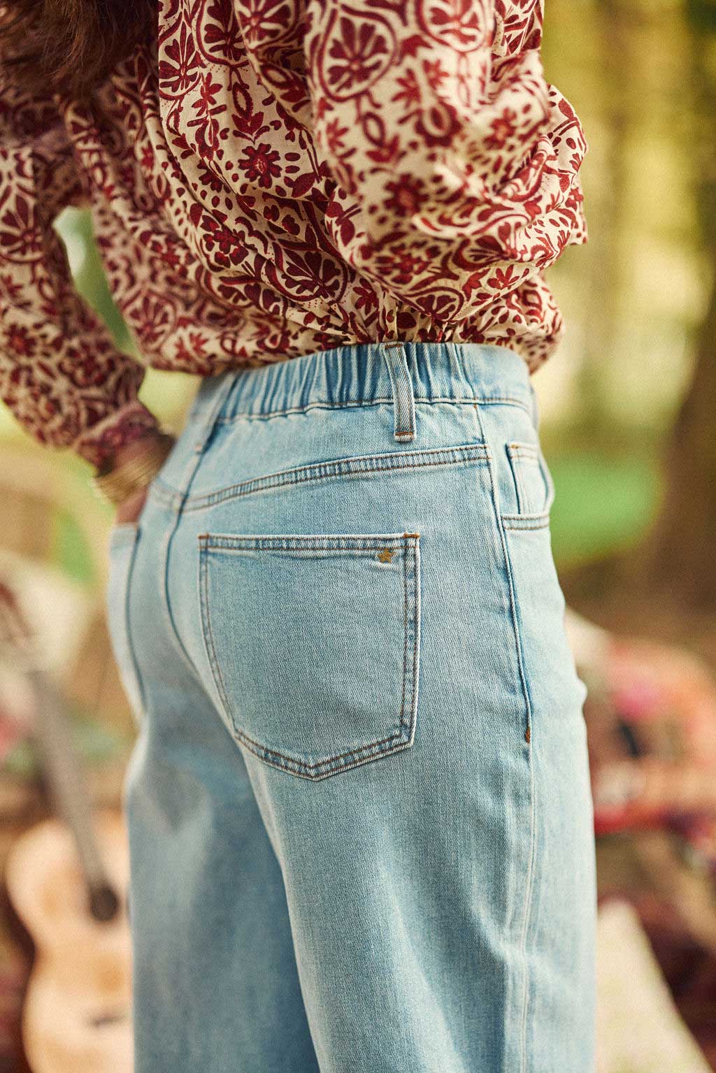 Stonewashed wide leg jeans - Prune