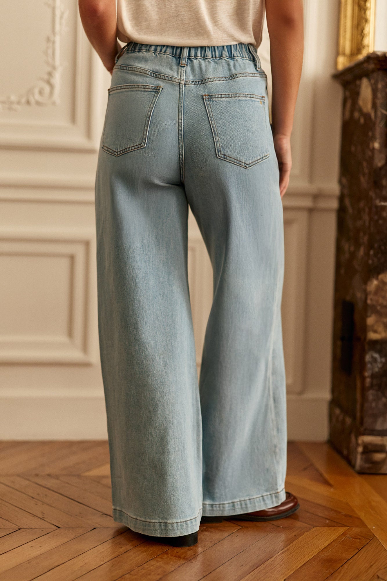 Stonewashed wide leg jeans - Prune