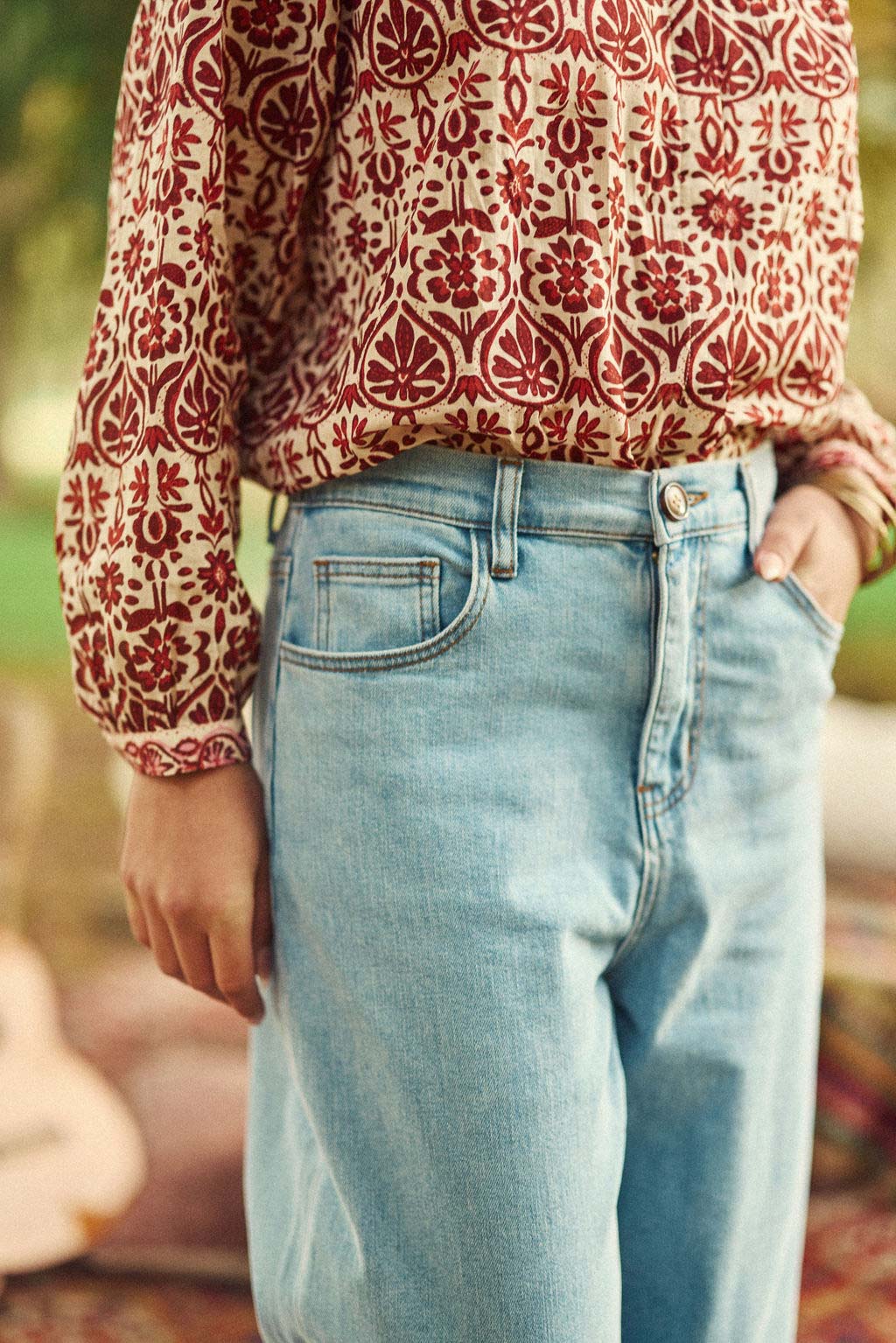 Stonewashed wide leg jeans - Prune