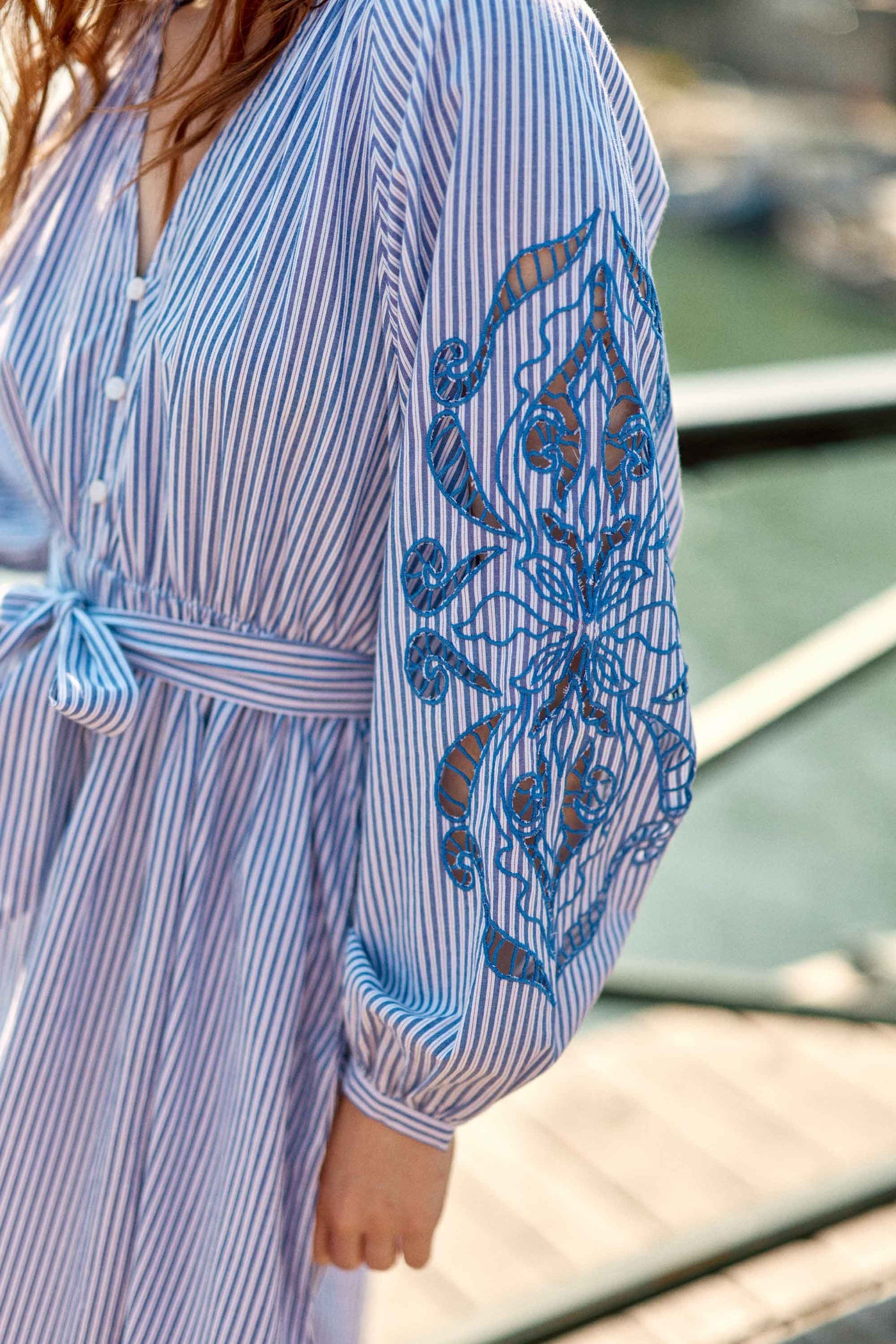 Robe longue rayée avec broderies - Raby