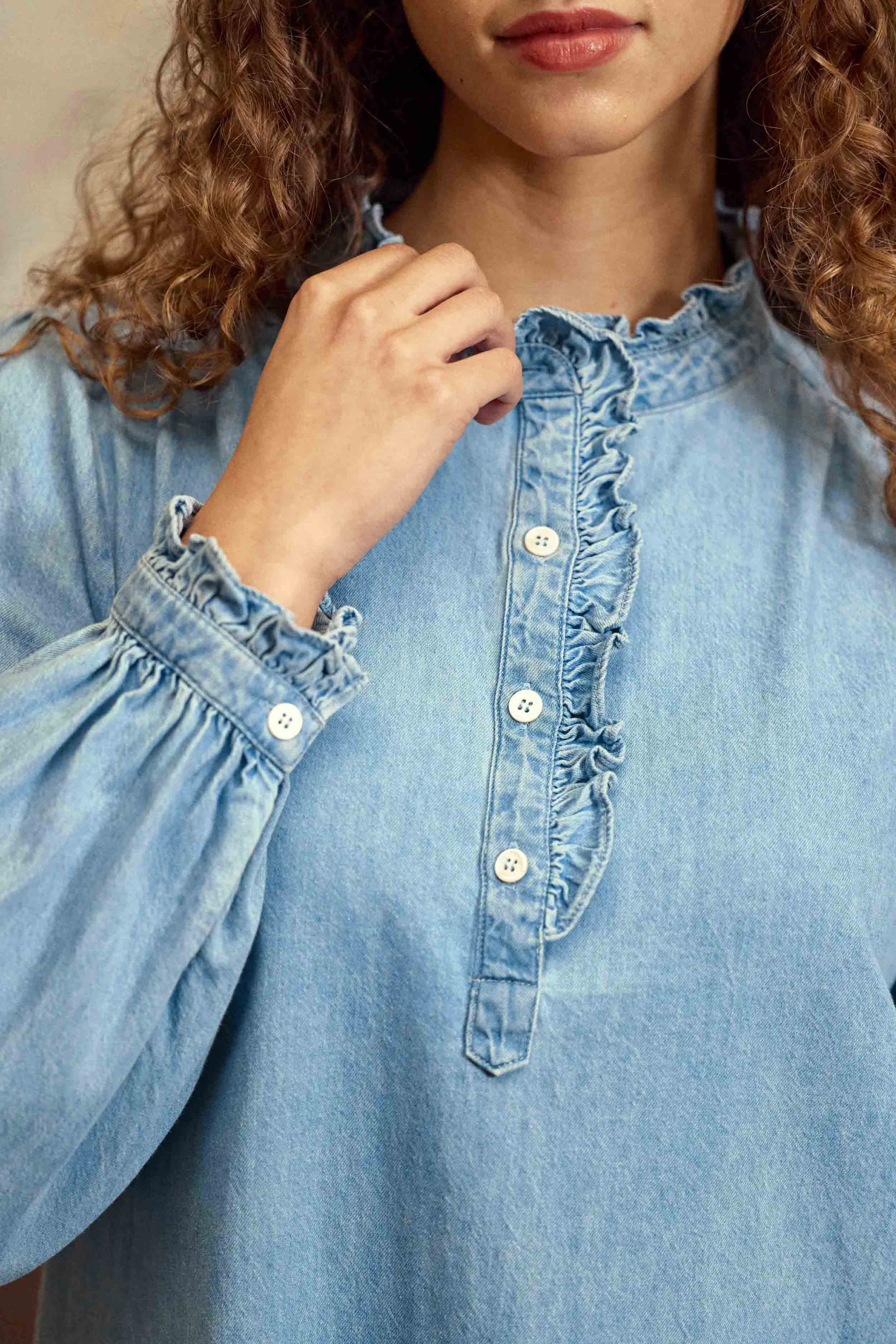 Robe courte col officier en denim – Raity