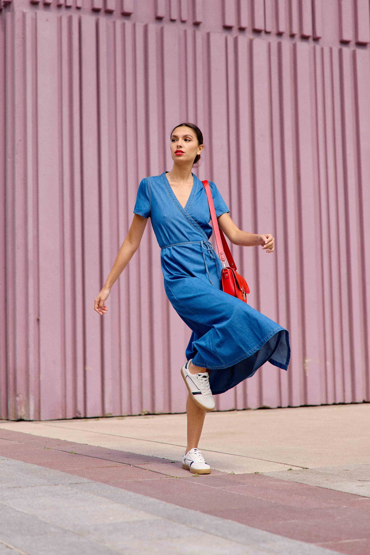 Long denim wash dress - Riley