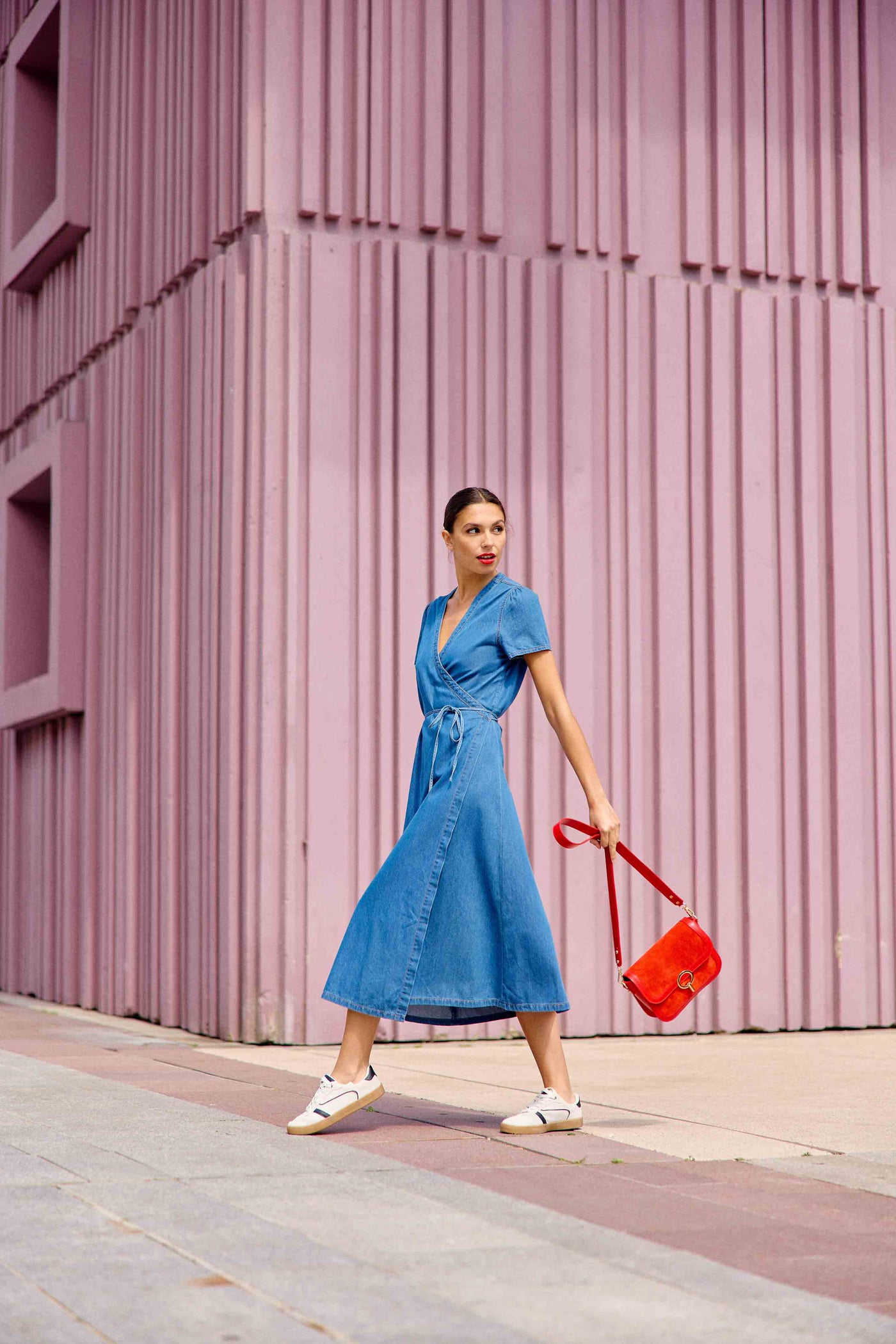 Long denim wash dress - Riley