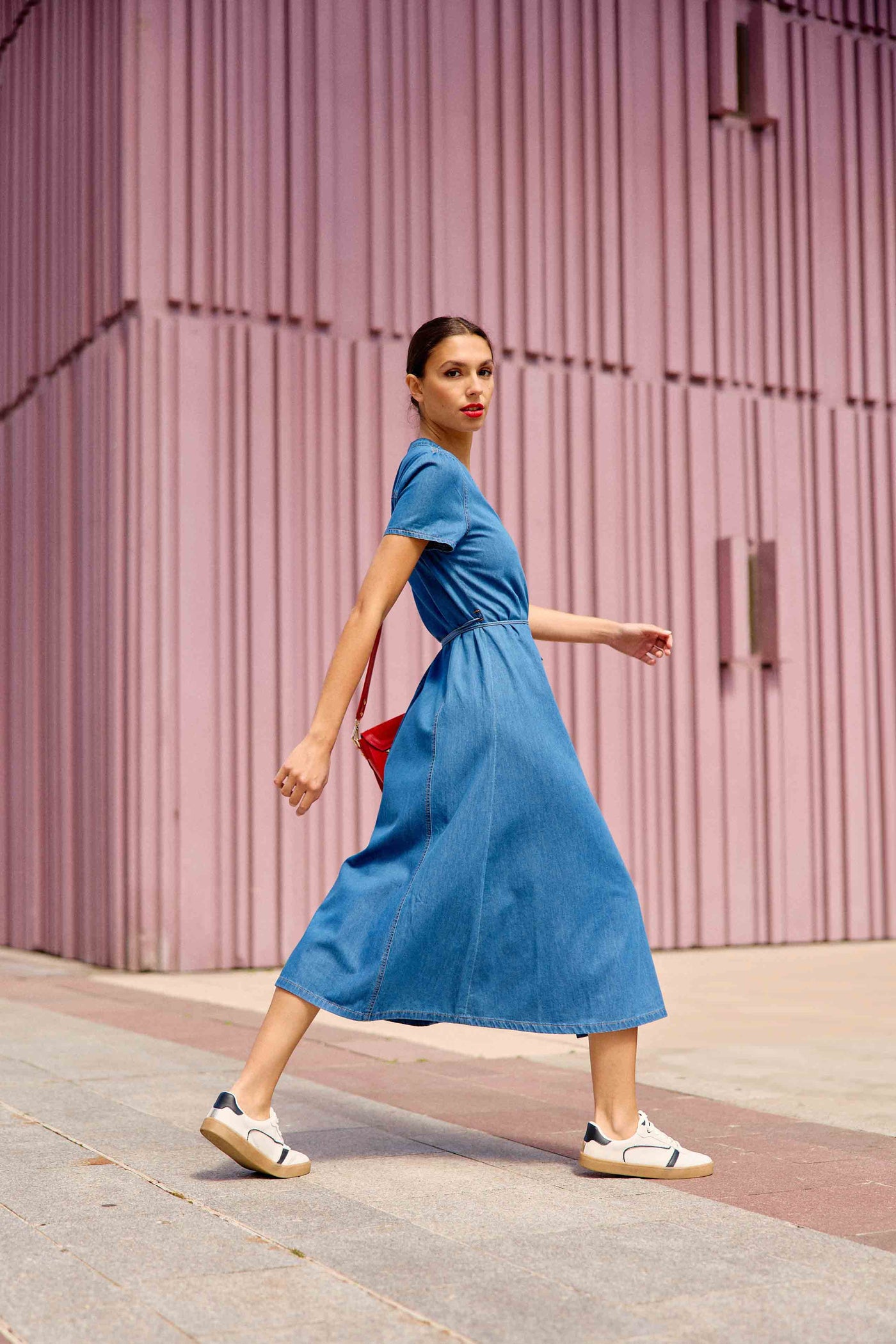 Long denim wash dress - Riley
