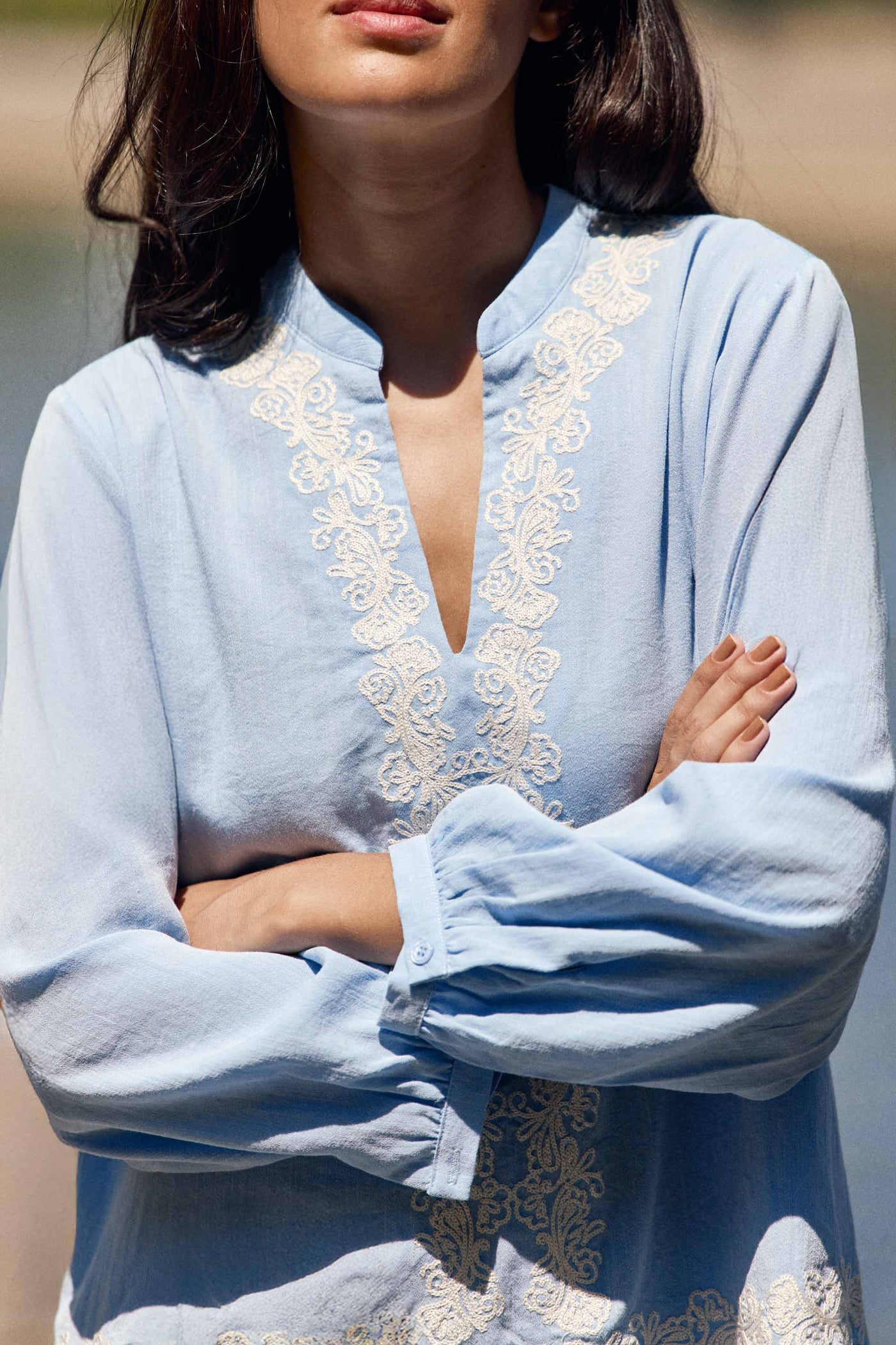 Robe courte évasée bleue ciel - Riman