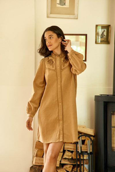 Robe Femme Velours Côtelé Sans Manches - Col Rond, Trapèze, Poches - Longueur Sous Le Genou - Automne/hiver