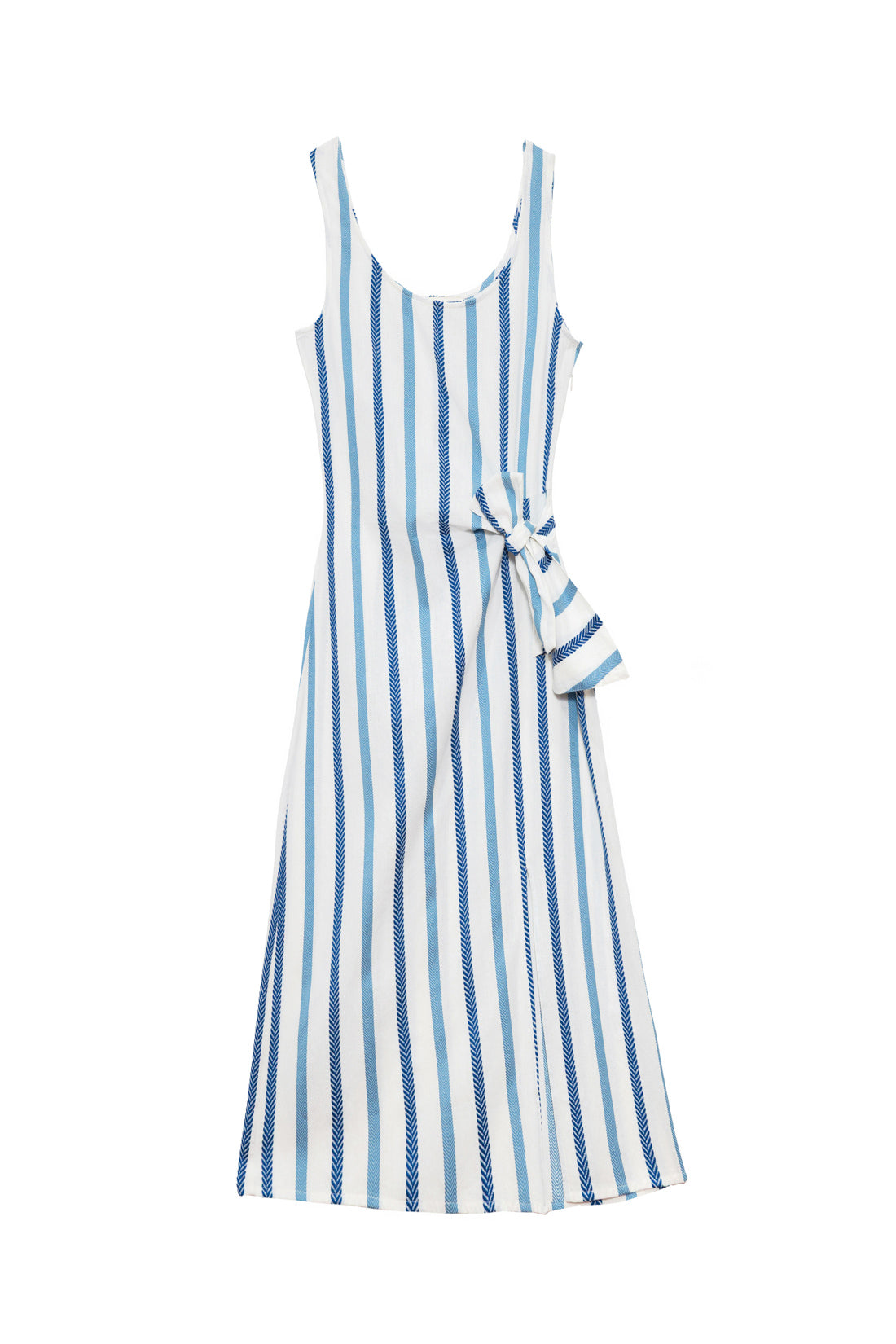 Ruslo White/Blue Striped Strapless Short Dress