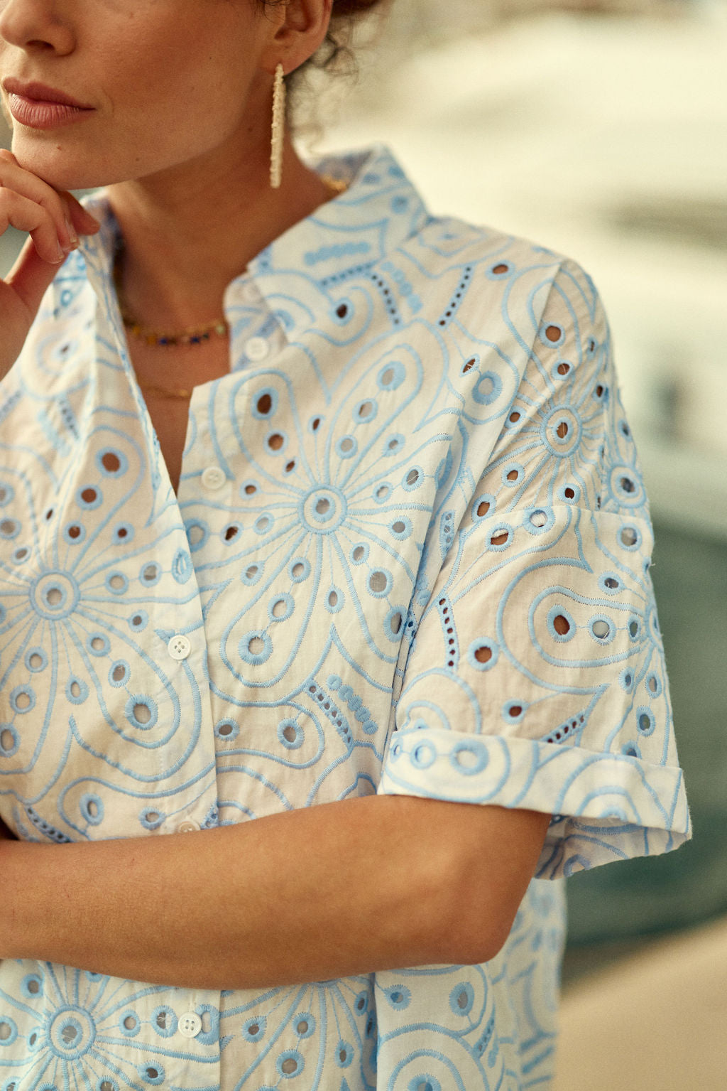 Rylie White/Blue Embroidered Short Dress