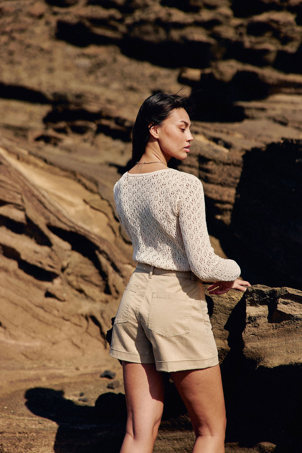 Beige high-waisted shorts - Soeli
