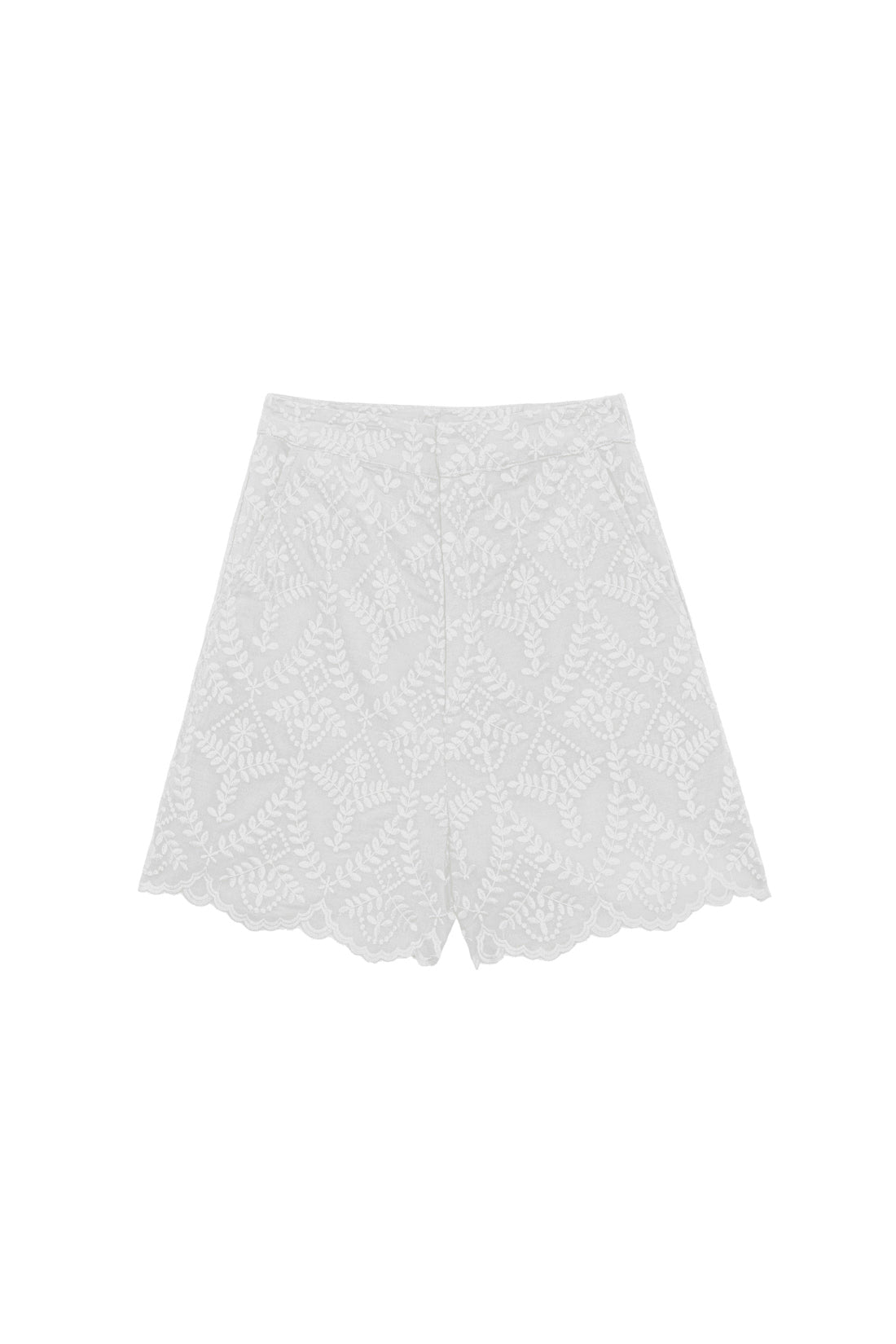 Ecru embroidered straight shorts - Sonia