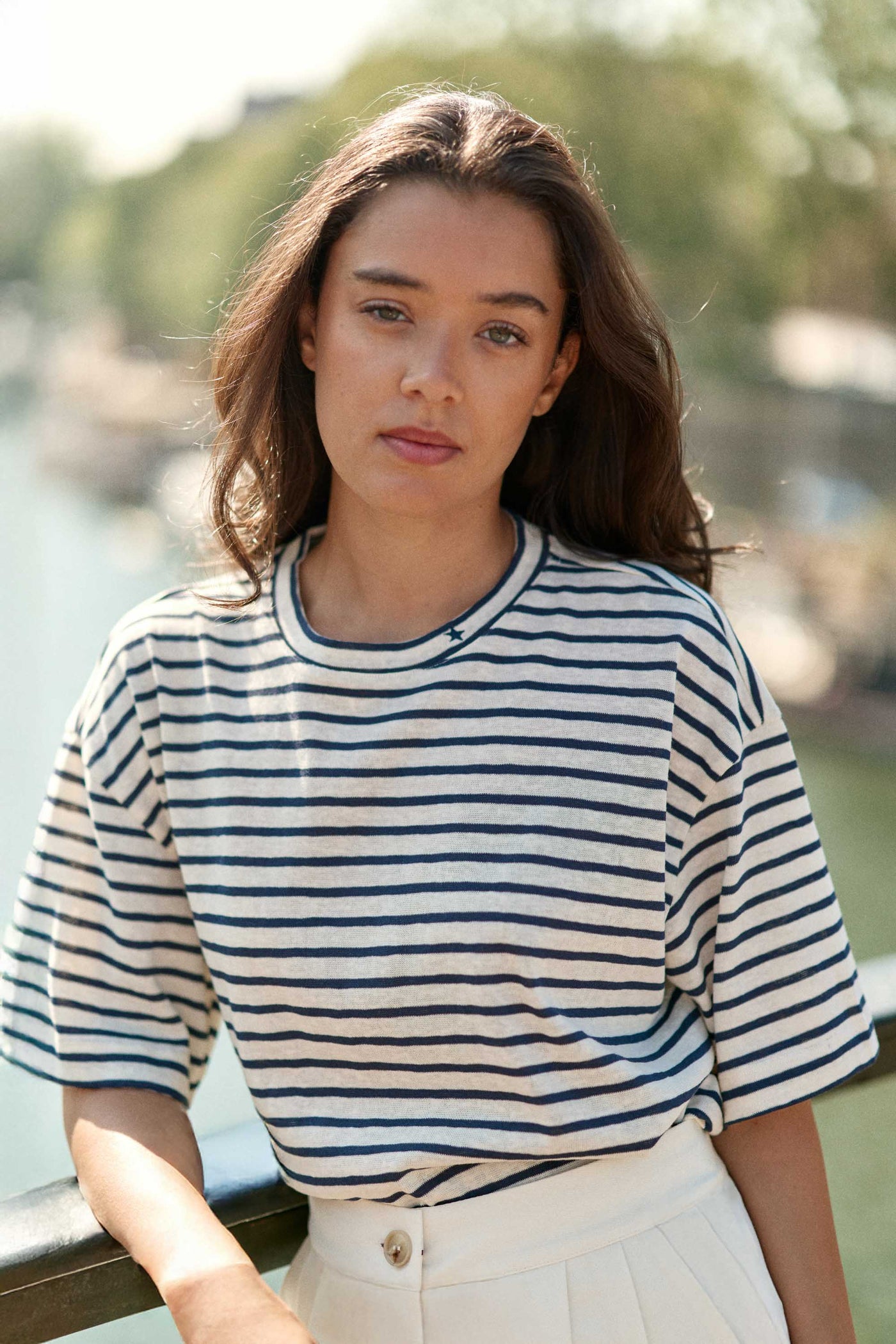 Sweat-shirt manches courtes écru/marine - Tais