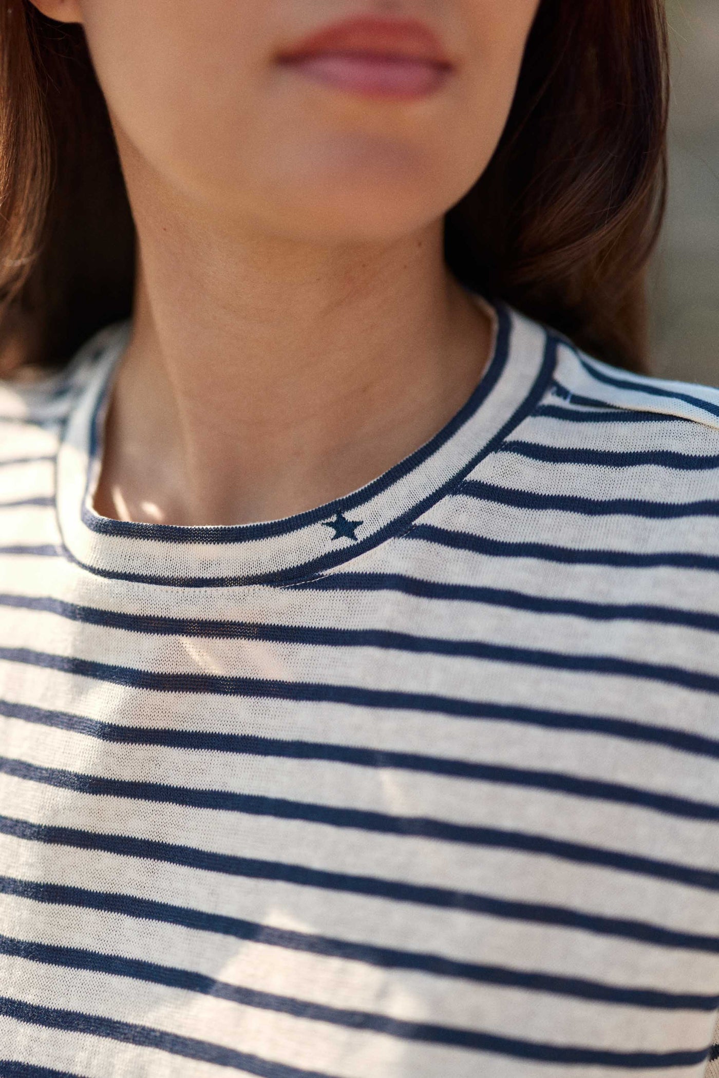 Sweat-shirt manches courtes écru/marine - Tais