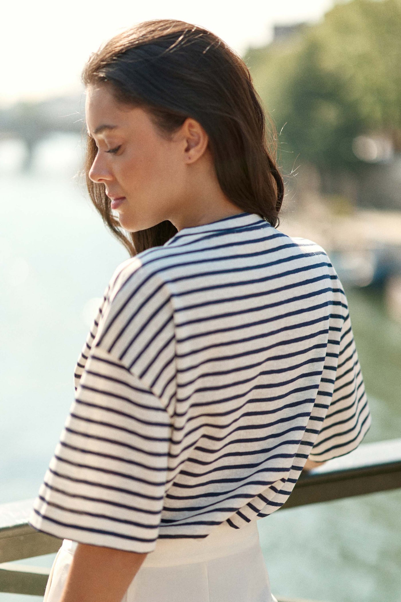 Sweat-shirt manches courtes écru/marine - Tais