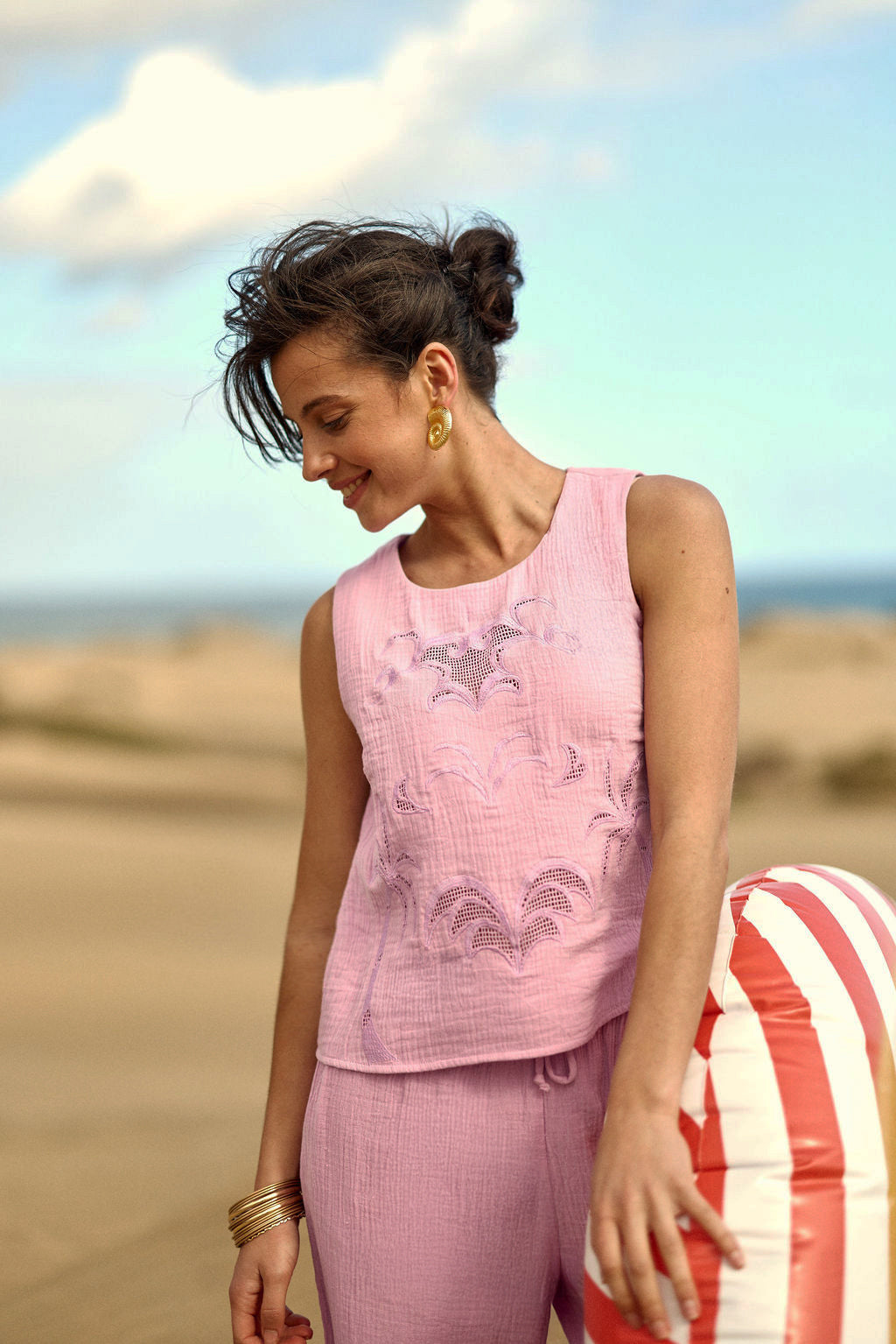 Pink Embroidered Sleeveless Top - Tammy