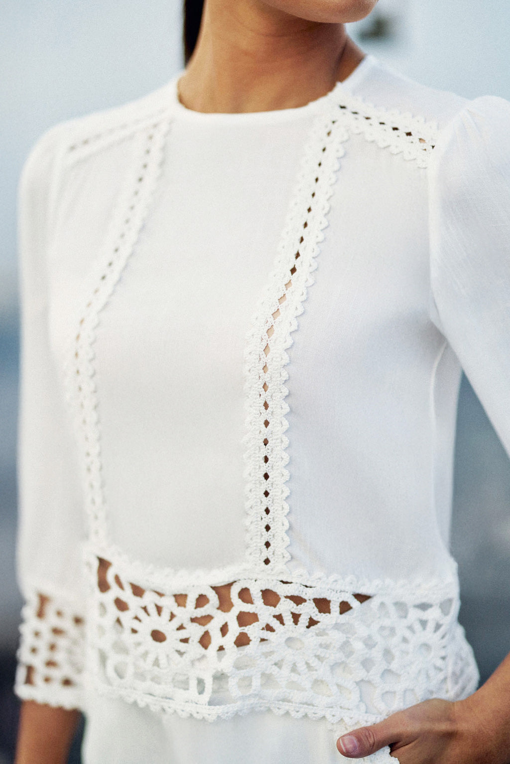 White crochet straight blouse - Tevy