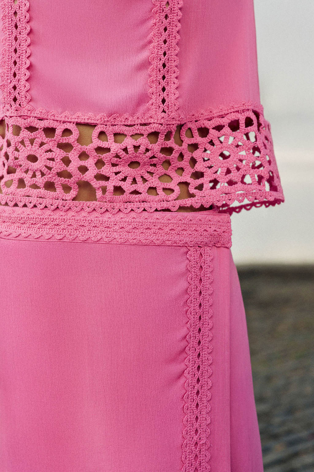 Pink crochet straight blouse - Tevy