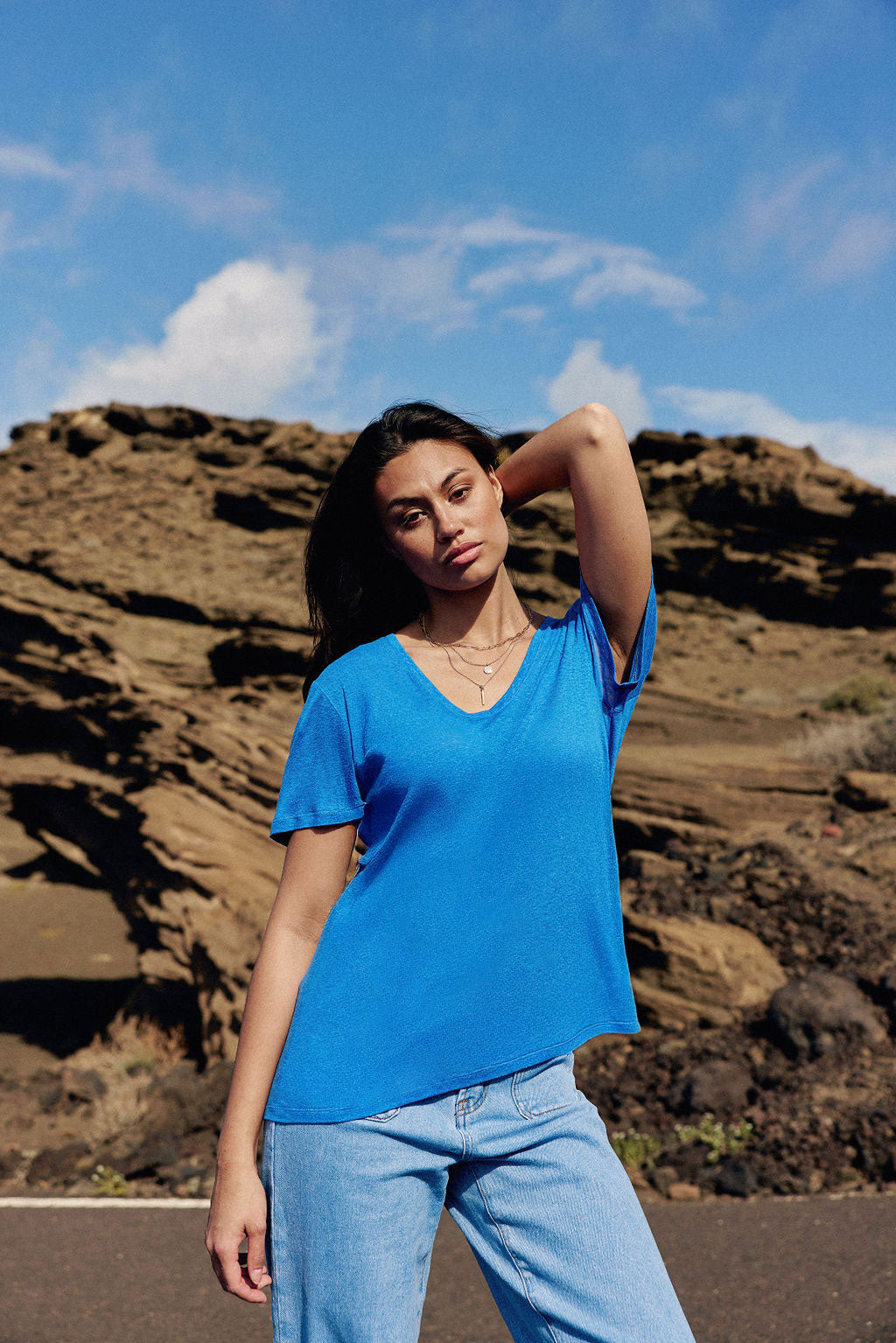 Blue V-neck T-shirt - Thana