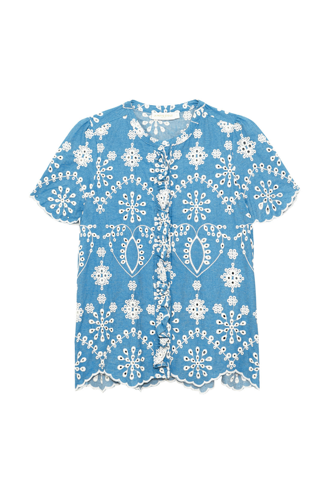 Blue embroidered short-sleeve top - Thea
