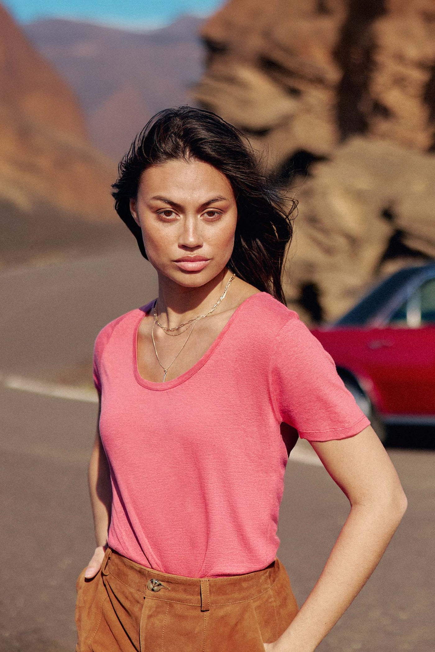 T-shirt col rond rose - Tia