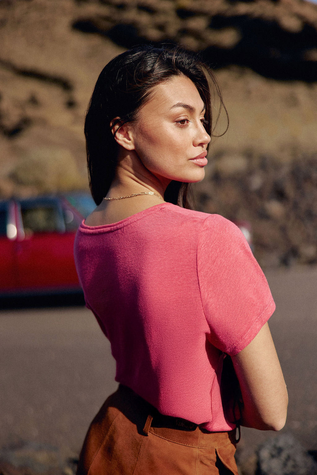 T-shirt col rond rose - Tia