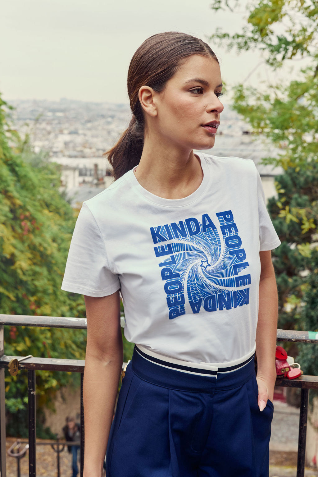 Ecru/blue printed T-shirt - Tinda