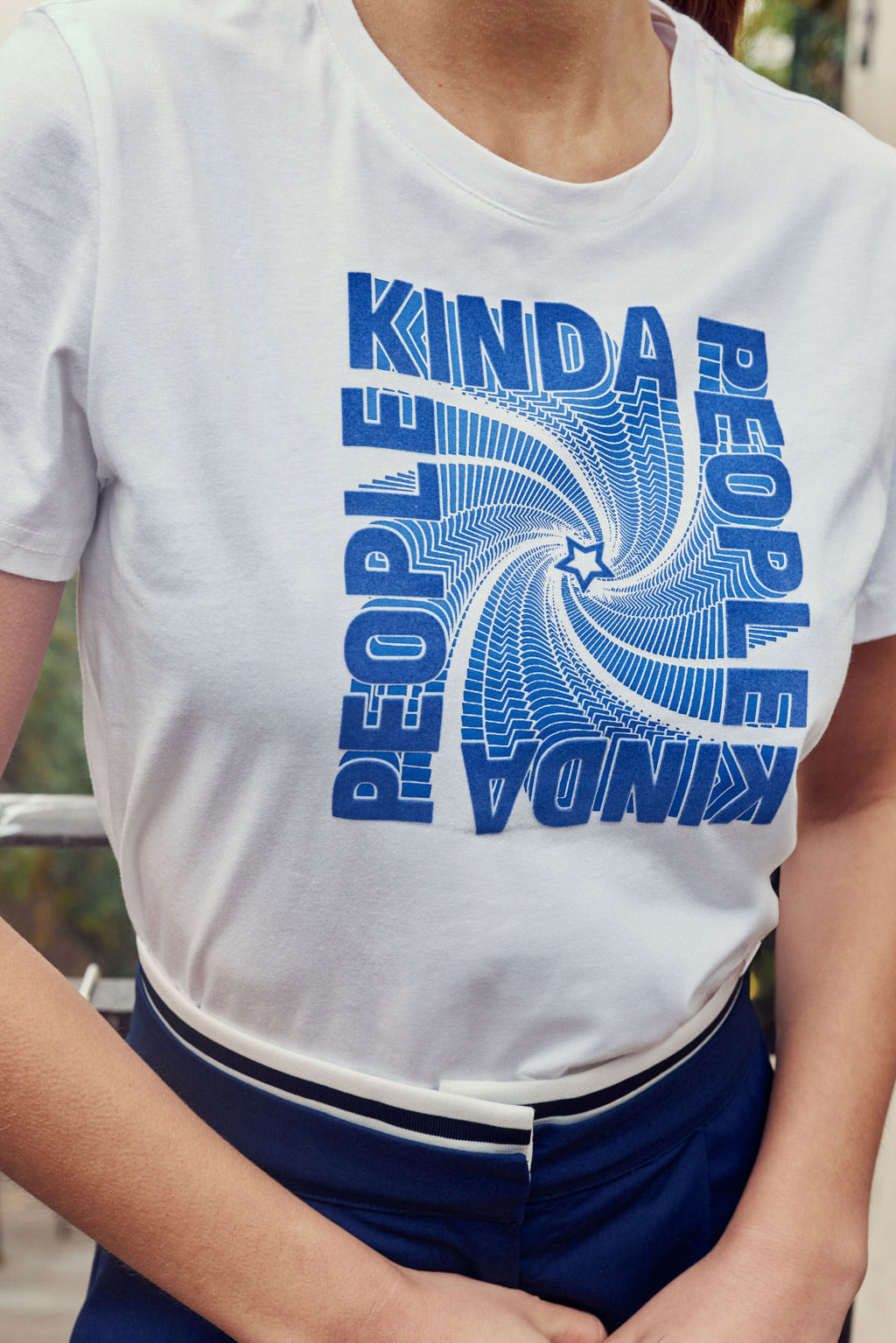 Ecru/blue printed T-shirt - Tinda