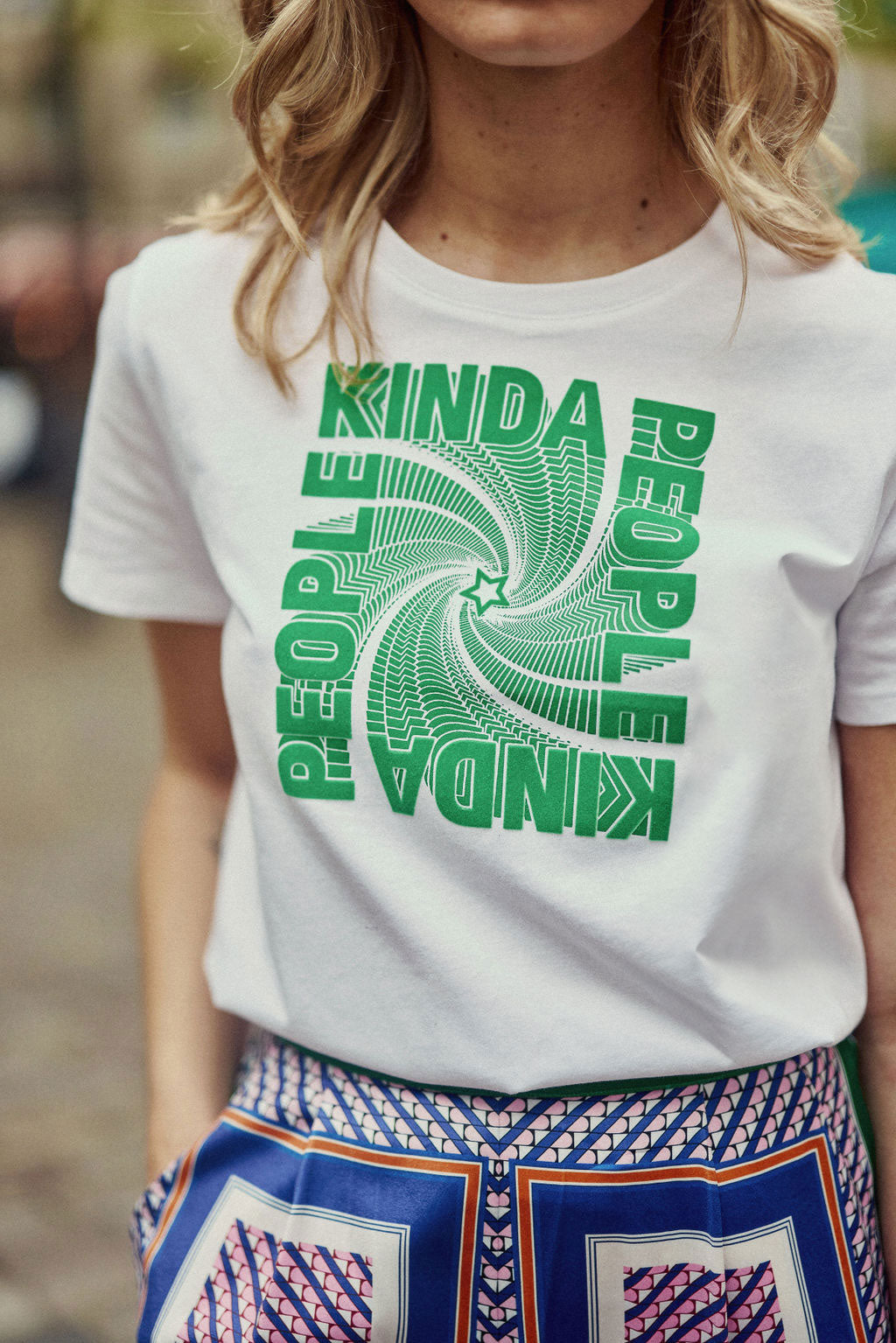 Ecru/green printed T-shirt - Tinda