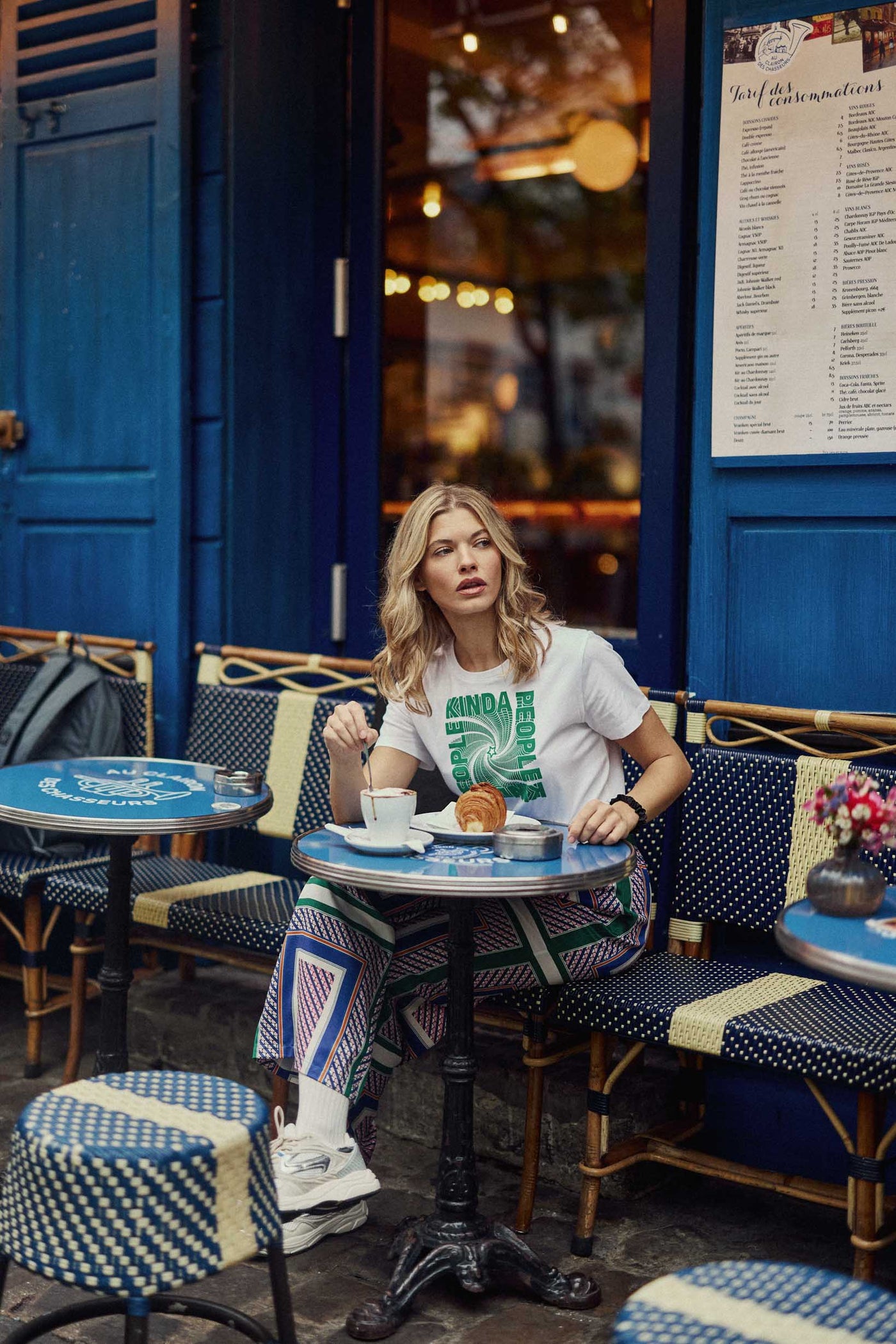 Ecru/green printed T-shirt - Tinda