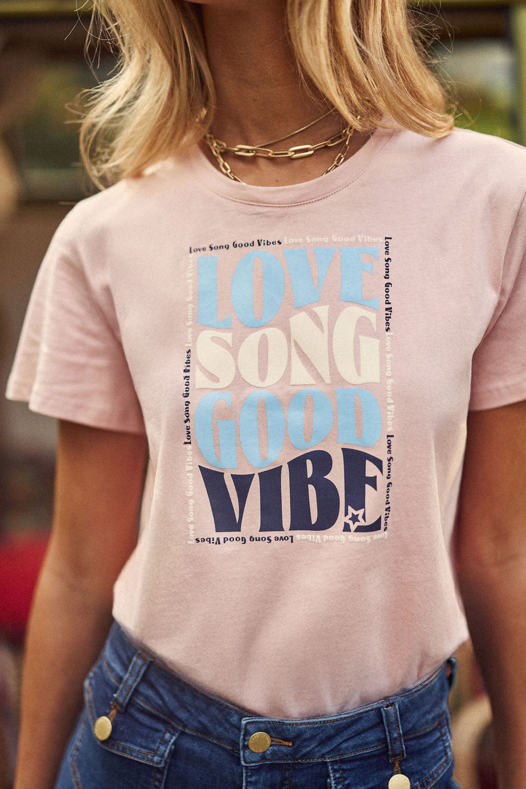 T-shirt col rond rose poudrée - Tsong