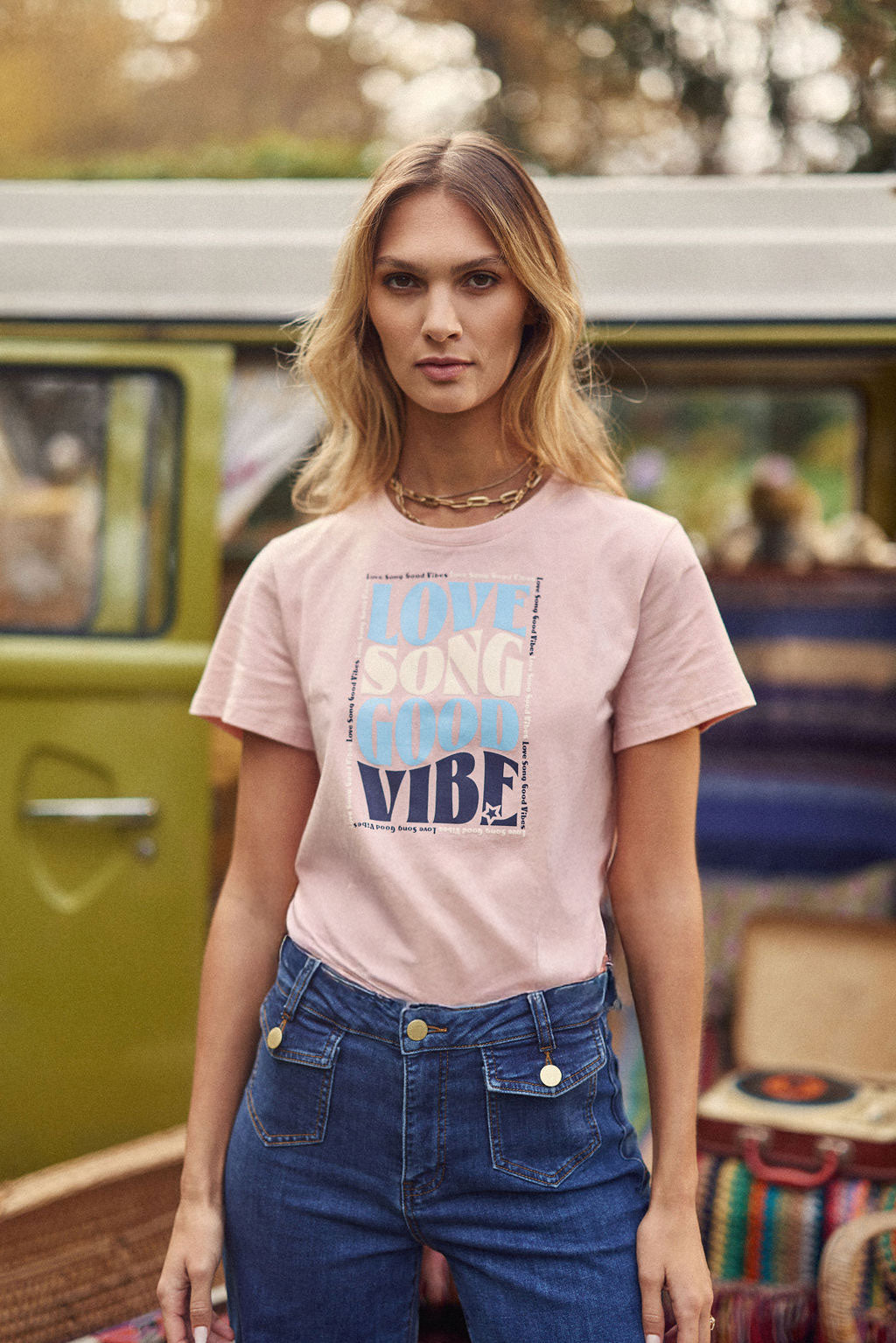 T-shirt col rond rose poudrée - Tsong