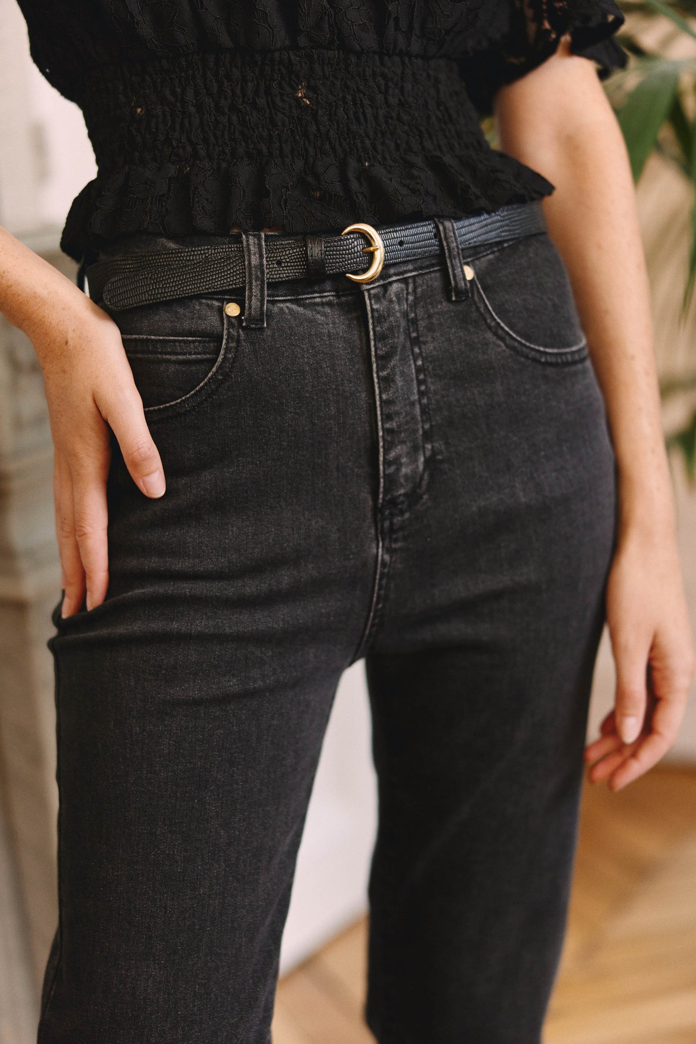 Thin crocodile-style belt Tyron - Noir