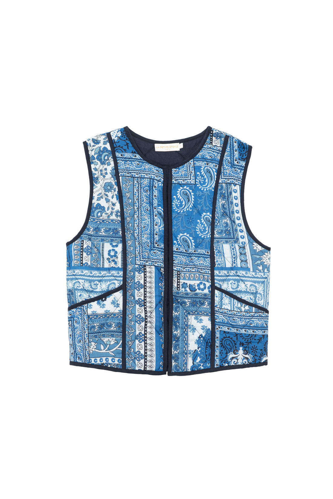 Veste sans manches matelassée patchwork bleu - Vay