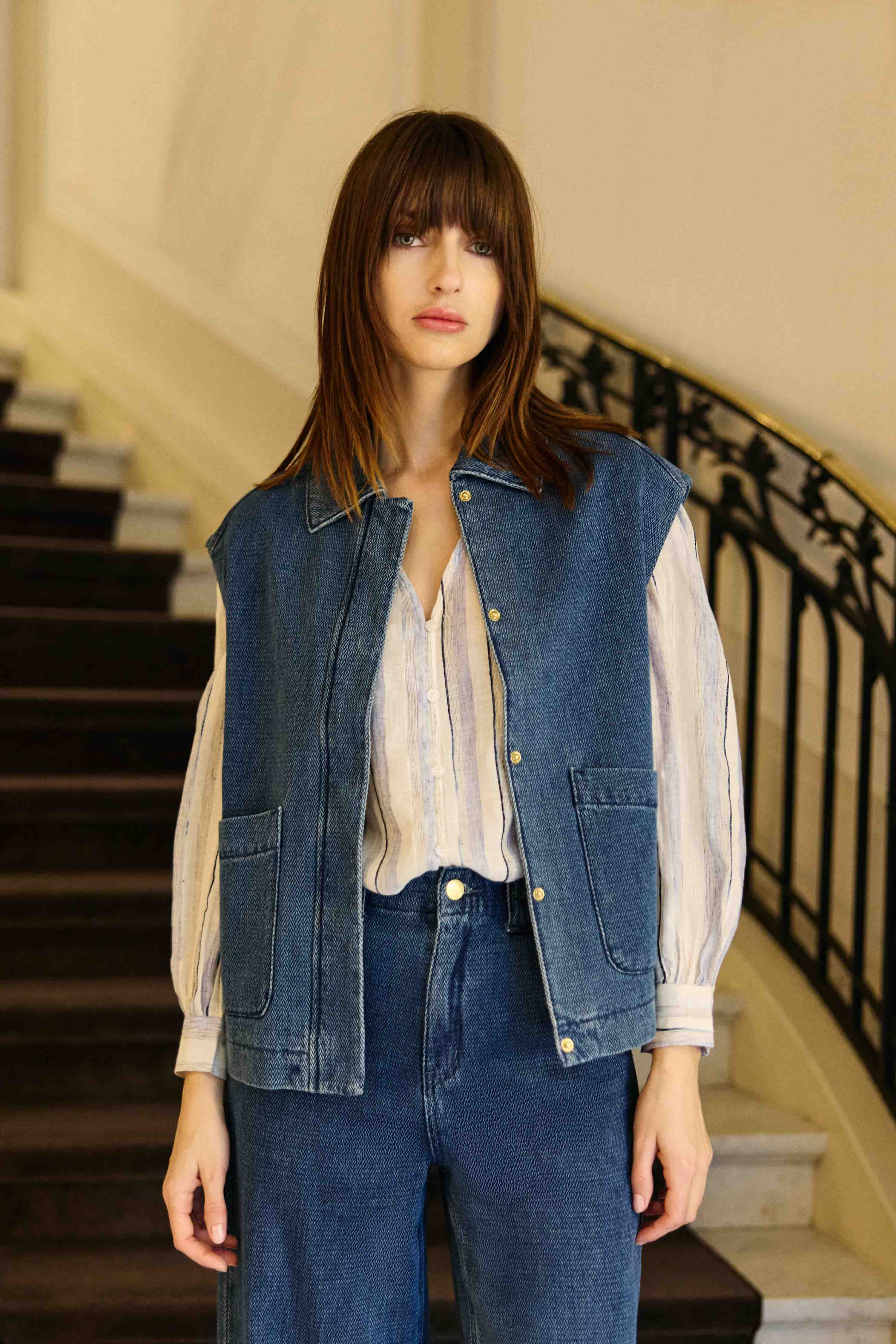 Veste sans manches denim jacquard - Vaya