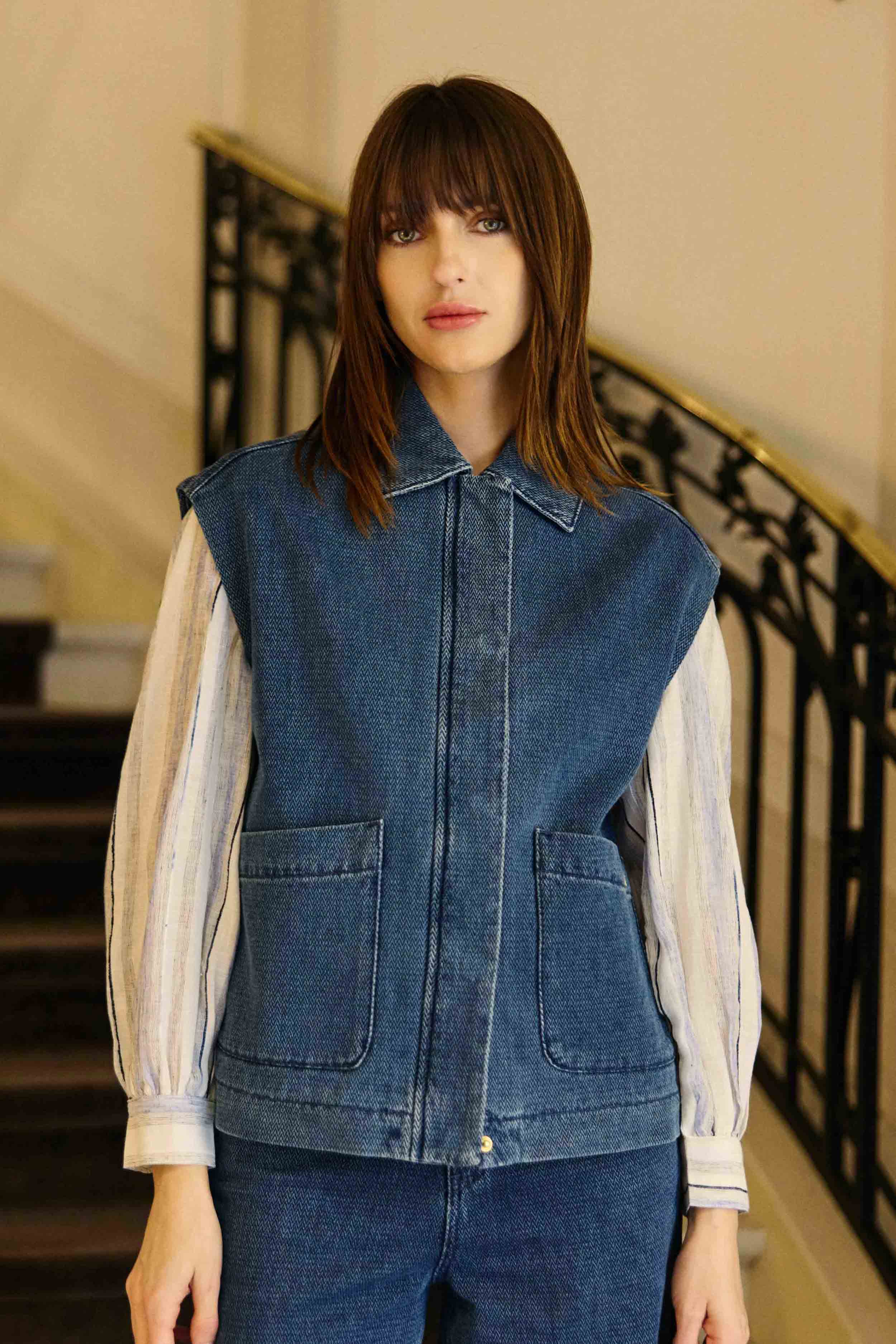 Veste sans manches denim jacquard - Vaya