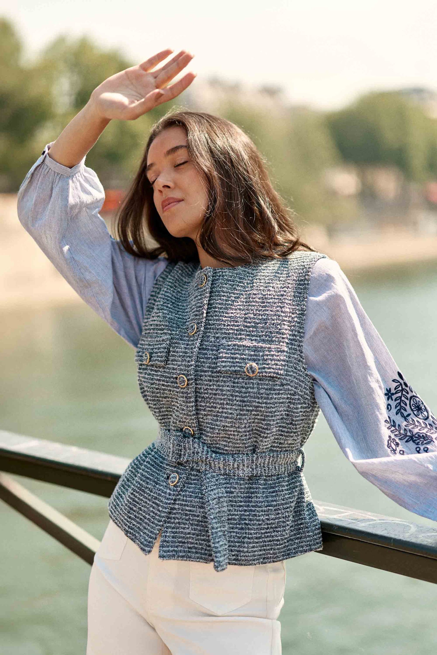 Veste sans manches tweed marine - Vikli