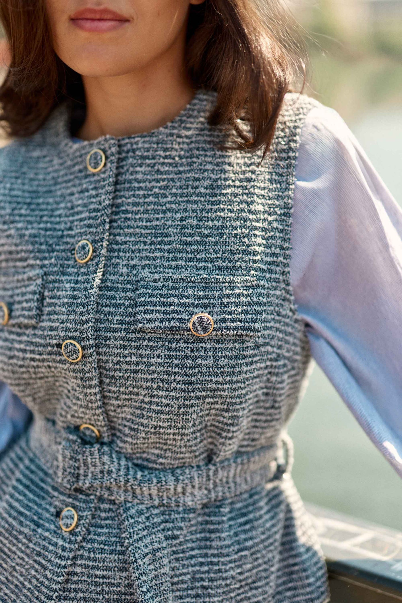 Veste sans manches tweed marine - Vikli