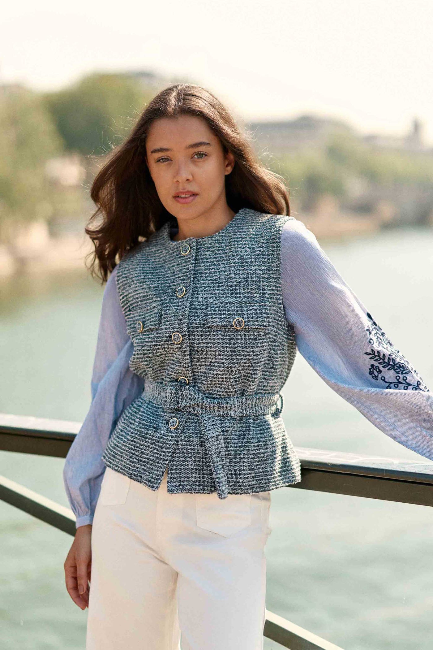 Veste sans manches tweed marine - Vikli