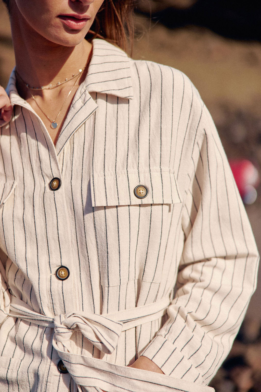 Veste droite beige à rayures - Volca