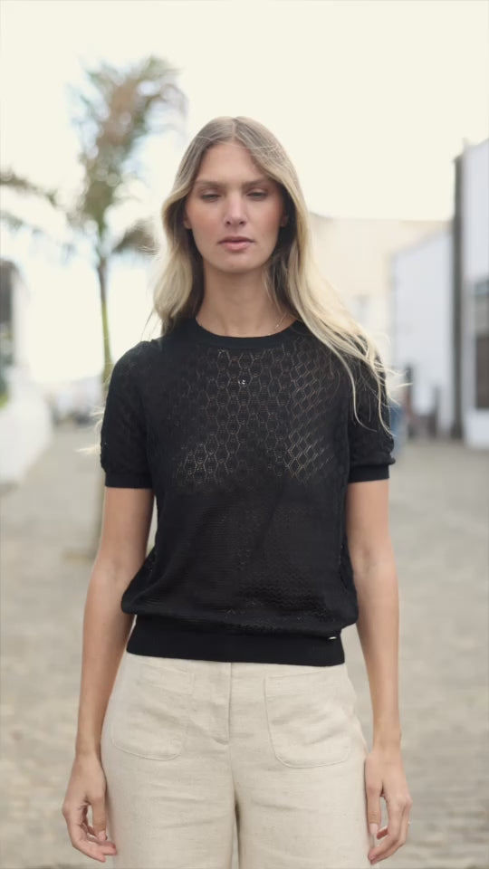 Black knitted crew neck sweater - Millie
