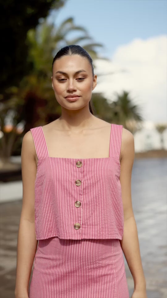 Pink/ecru striped cropped tank top - Dina