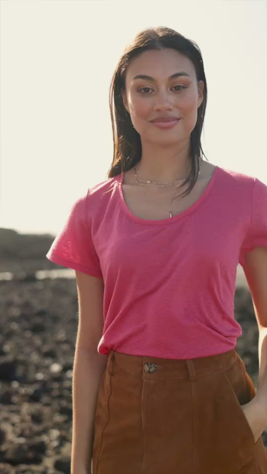 T-shirt col rond rose - Tia