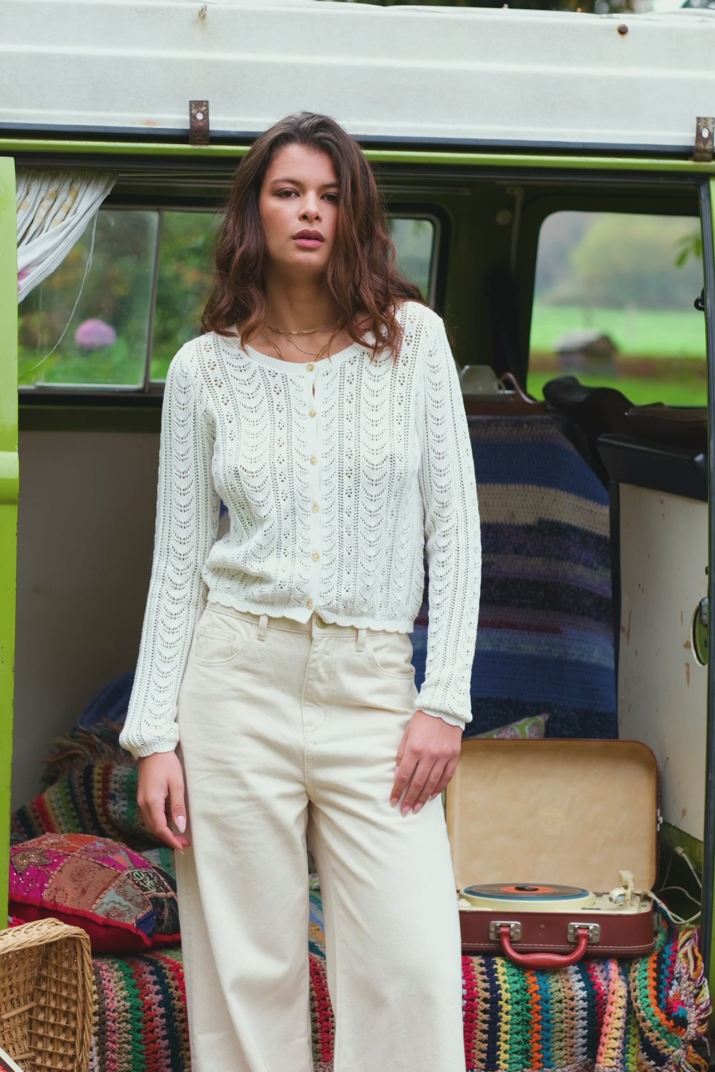 Ecru round neck cardigan - Maelys