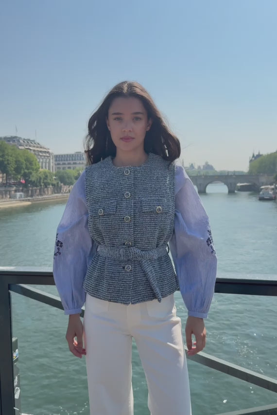 Veste sans manches tweed marine - Vikli