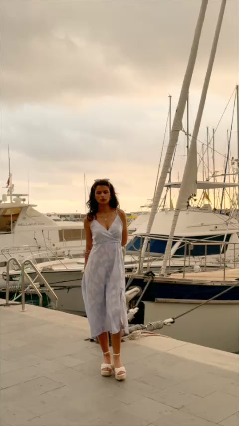 Robe à bretelles rayée jacquard bleu - Reneta