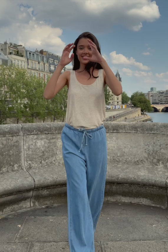 Pantalon fluide en denim stone à nouer - Poeti