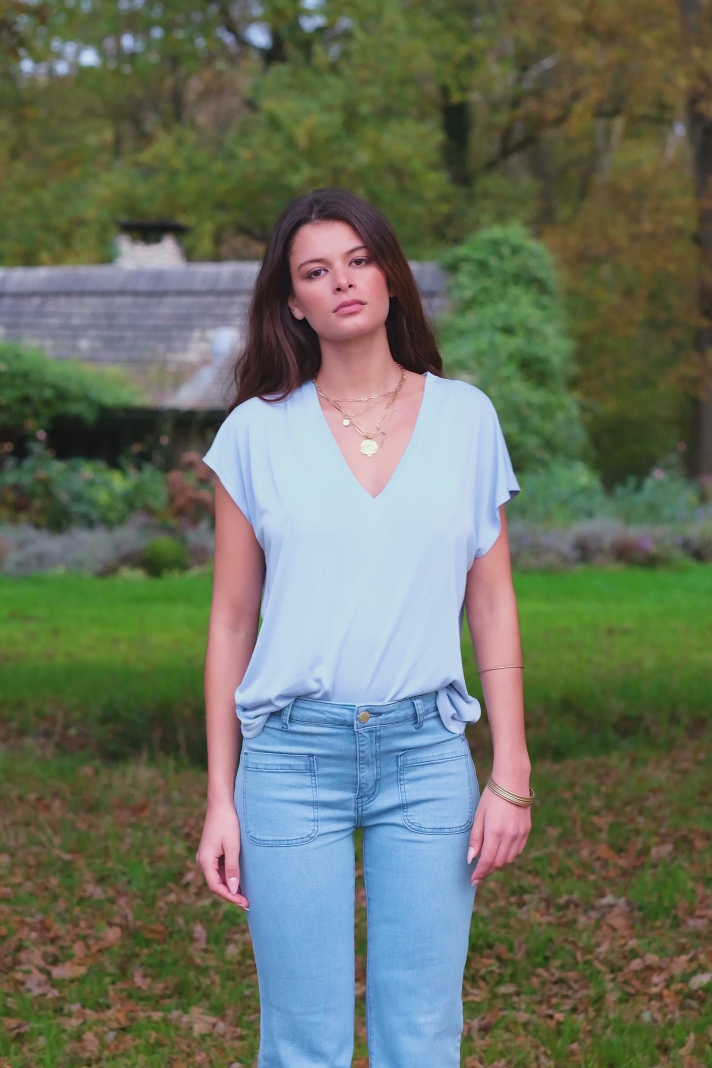 Sky blue V-neck T-shirt - Marcelina