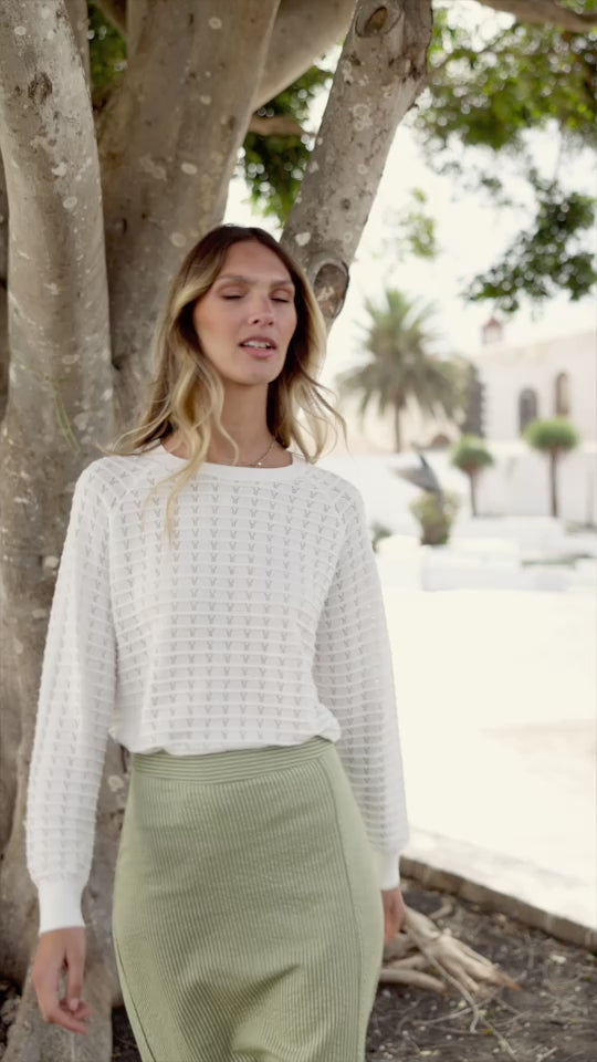 Ecru knit crew neck sweater - Miko
