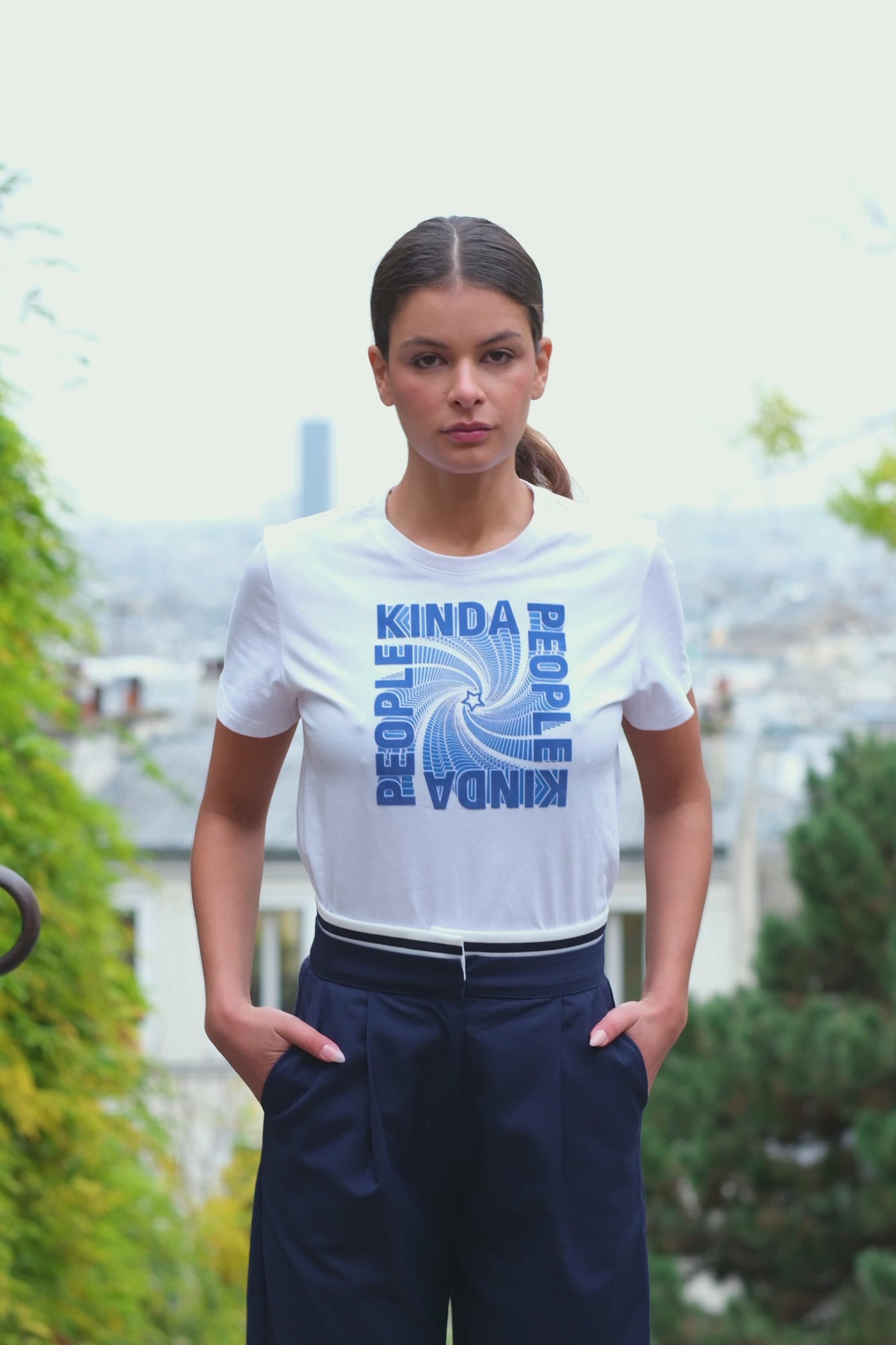 Ecru/blue printed T-shirt - Tinda