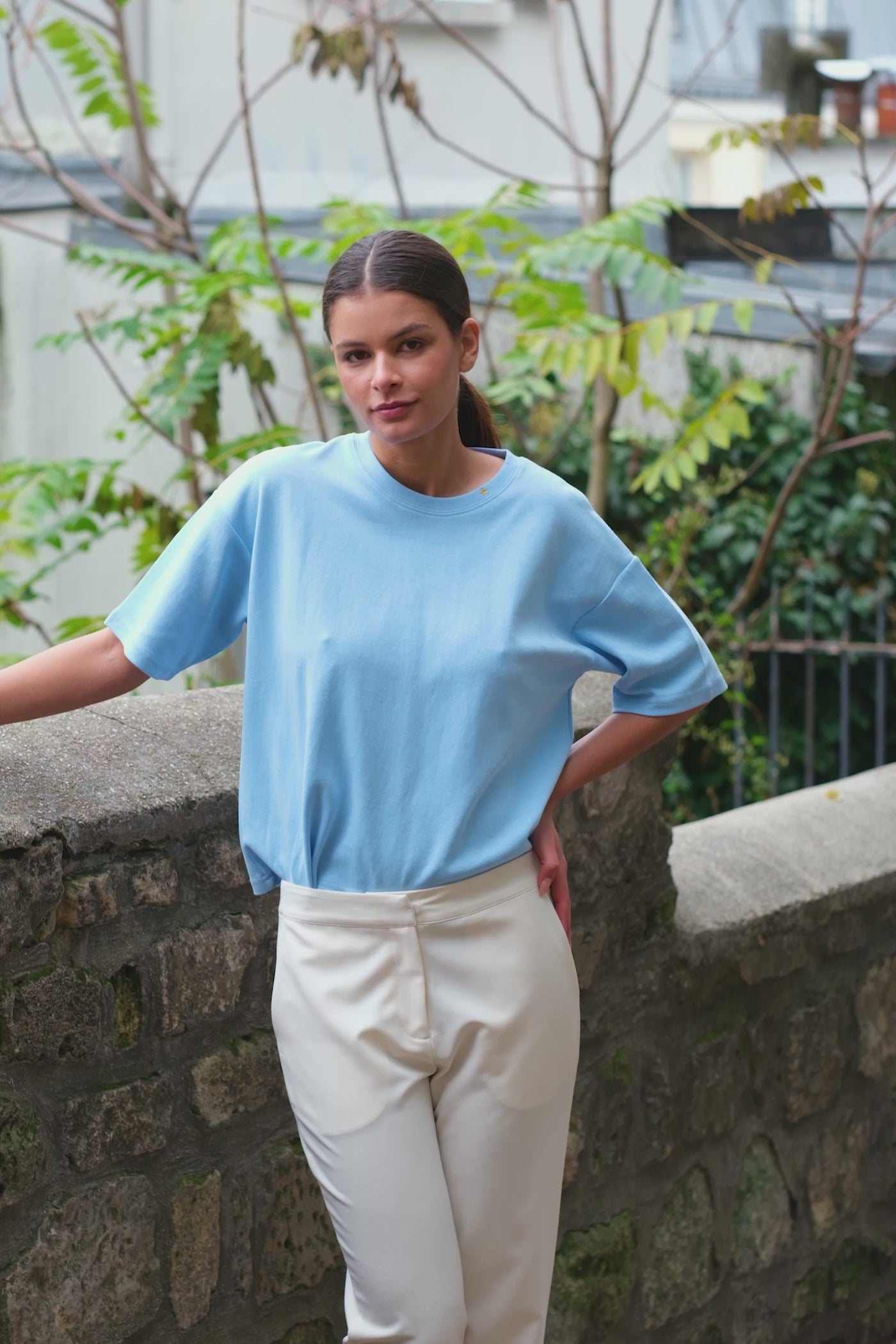 Sky blue short-sleeved sweatshirt - Tais