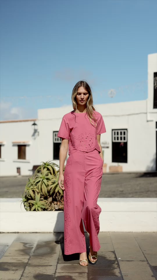 Pantalon droit ajouré rose - Philena